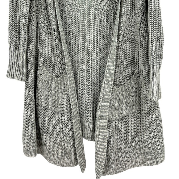 Anthropologie Moth long Midi Light Gray open knit cardigan SZ M - Picture 5 of 10